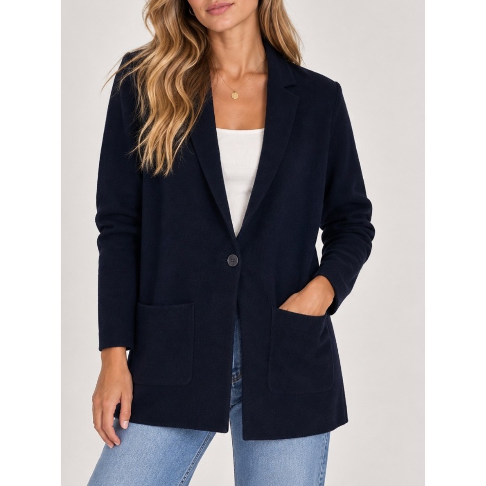 NEW Talbots Navy Blue Longline Knit Cardigan Blazer Sweater Button Front M